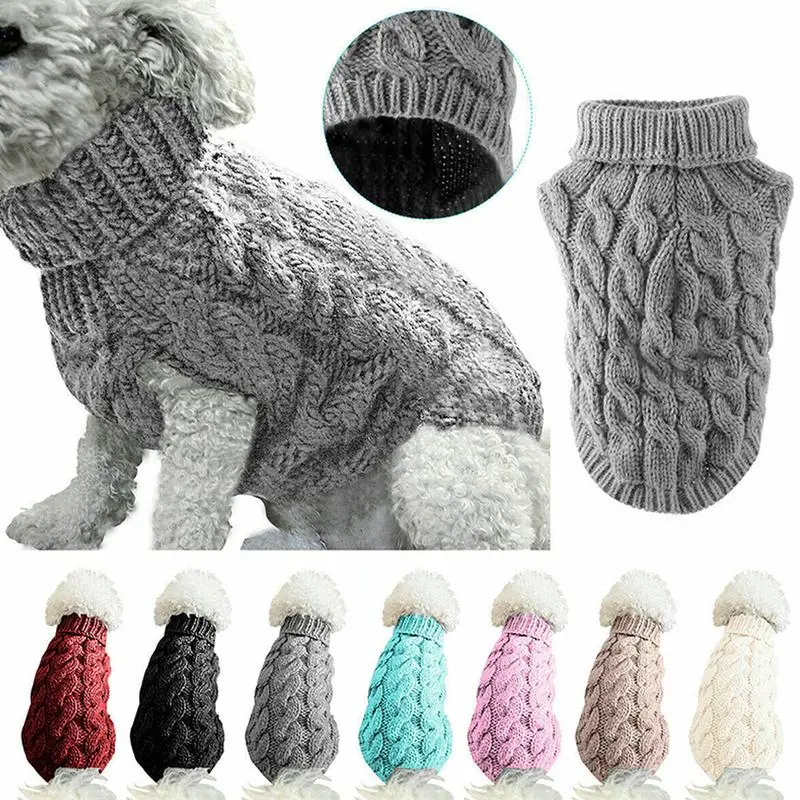 Small-Medium Breed Dog Winter Knitted Coat - Thick Crochet Clothes, Warm, Multi-Season Compatible, Available in Red, Black, Dark Gray, Teal, Pink, White