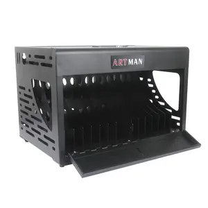 16-Bay Steel Locking Laptop/Chromebook Charging Cabinet, 2-Lock Charging Station with Heat Vents, 14" Device Storage Organizer - Black, Two Locks