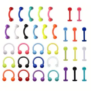 16G/18G Multicolor Piercing Jewelry Set - Curved & Straight Barbells, Horseshoe Rings for Eyebrow, Lip, Septum & Labret