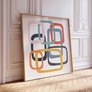 [UNFRAMED POSTER] Colorful Abstract Mid Century Abstract Square Digital Print  FRAME