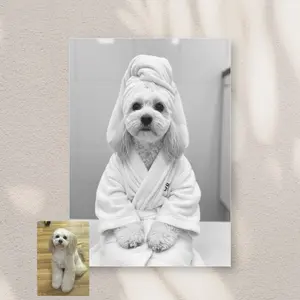 Funny Bathroom Decor Personalized Pet Canvas The Spa Quirky Wall Art Custom Pet Portrait Wood Material Natural Rustic Look for Home Settings
