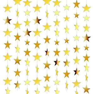 6PCS Gold Star Garland Decorations - 78 Feet Double Side Hanging Stars for Ceiling, Paper Star Streamers for Birthday Wedding Engagement Homecoming Classroom Party
