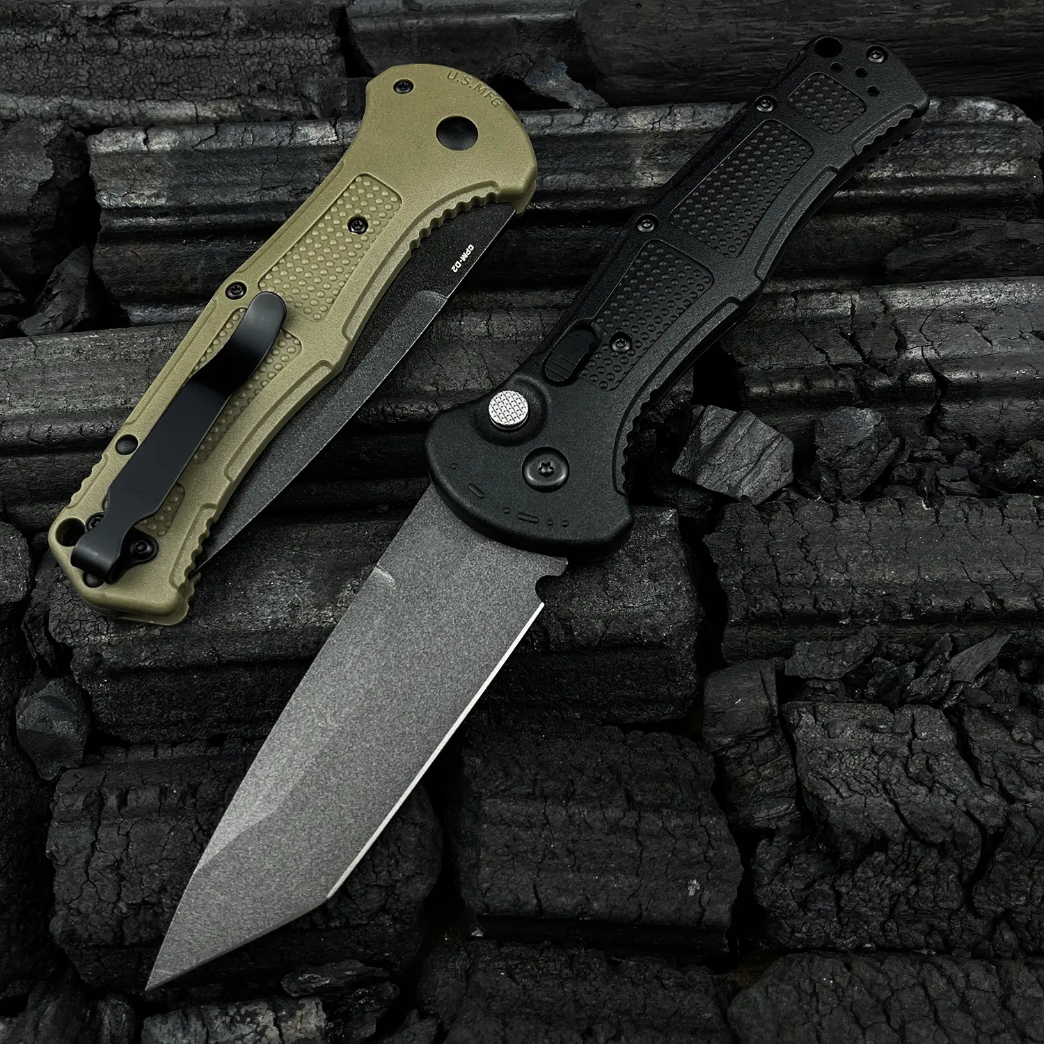 TG Folding Pocket knife CPM-D2 premium tool steel Cobalt Black Tanto Plain Blade, Ranger Green/Black Grivory Handles, Outdoor Hunting Survival Knife tactical knife Hiking Knife self defense knife Camping Fishing Tools Knife EDC knife