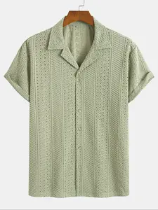 Men's Geometric Jacquard Short Sleeve Casual Party Shirt, Loose Casual Comfy Breathable Top for Summer, Men's Clothes for Daily Wear, Tropical