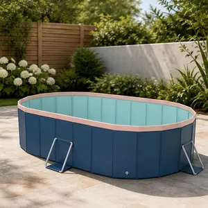 1.8m PVC Folding Pool for Outdoor Patio Beach Garden Summer Bathing Cooling Non-Inflatable Easy Setup Durable Blue-Gray Family Swimming Pool for Backyard Yard Relaxation, Blue-gray Color Options, PVC Material, Product Weight: 14.99 lb