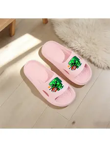 1 pair of unisex green pixel character EVA slippers - lightweight, soft sole with arch support, suitable for home, indoor use, and casual walking, breathable design - retro pixel footwear, hand washable adult shoes, women's shoes