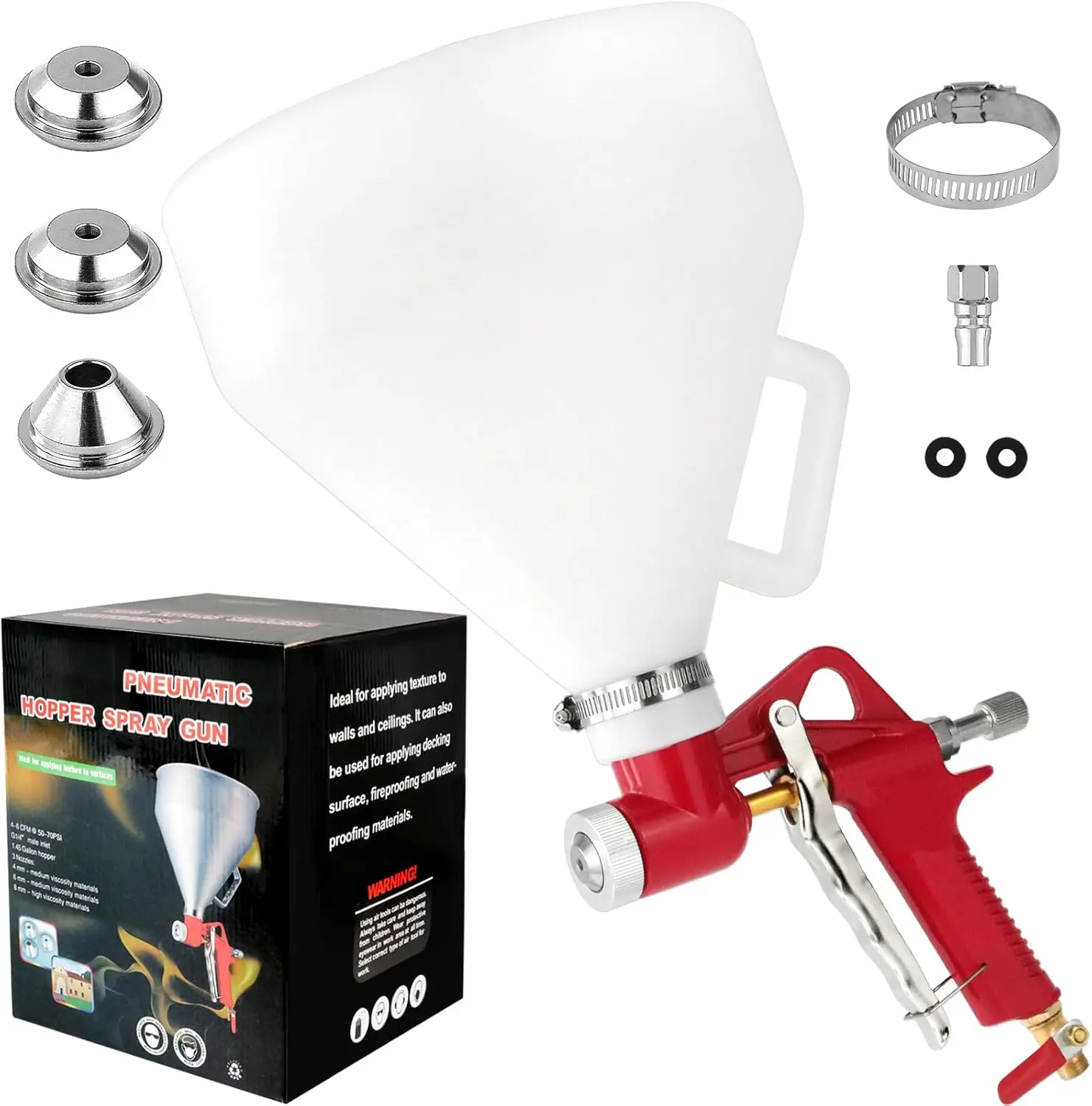 Drywall Sprayer,Air Hopper  Paint with 1.5 Gallon Hopper Includes 3 Nozzles(4.0mm/6.0mm/8.0mm) Air Texture Gun for Walls,Ceiling,Stucco Mud,Knockdow,Spray Gun