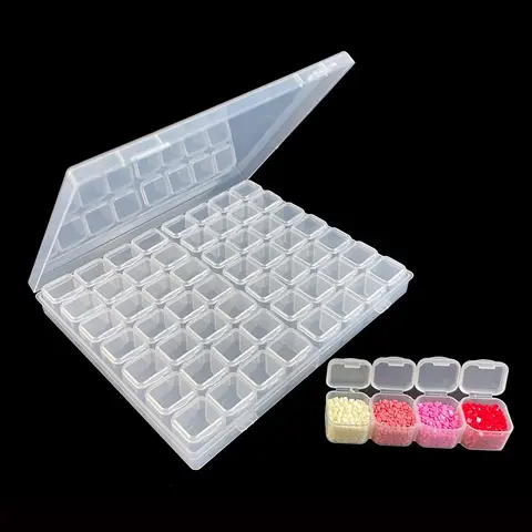 Clear Plastic Organizer Box, 1 Set 56-Grid Diamond Painting Storage Box, Jewelry Storage Container with Dividers, Bead Storage Boxes, Bead Storage Containers, Beads & Craft Organizer with Divided Compartments, Multi Grids Organizer, Tool