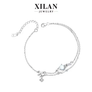 S925 Silver Moonstone Bracelet for Women Dainty Non Tarnish Right Hand Jewelry Daily Wear Affordable Luxury Accessory