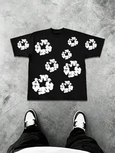 Men's Floral Print Round Neck Tee, Loose Casual Fashion Short Sleeve T-shirt for Daily Wear, Men's Top for Summer, Casual Style Tee