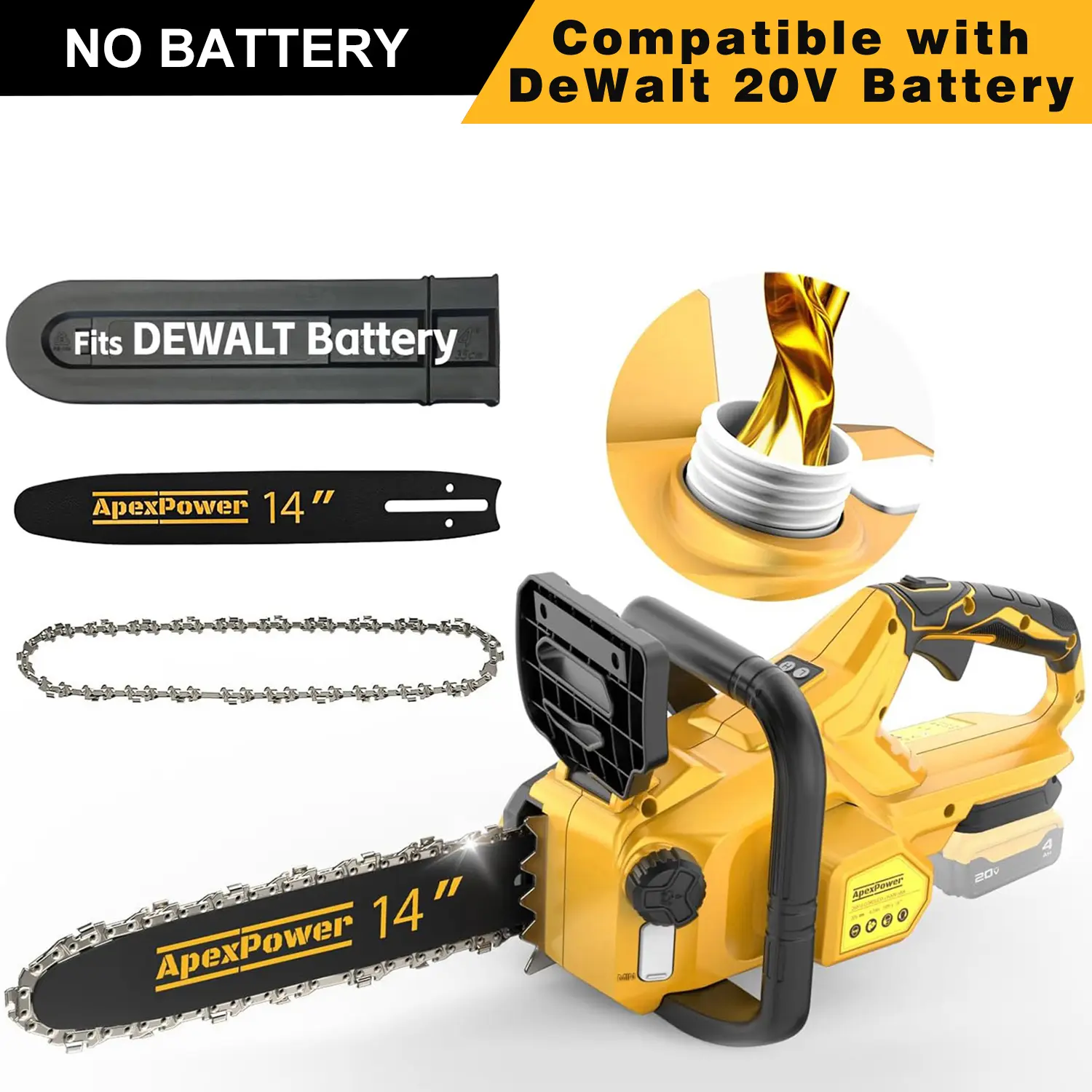 14-Inch Brushless Cordless Handheld Chainsaw for Dewalt 20V Max Battery, Compact Chain Saw with Auto Oiler, Low Kickback, for Tree Trimming, Wood Cutting, Handheld Chain Saw, Blade