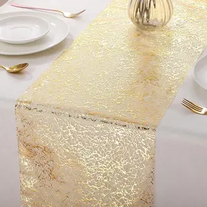 Gold Foil Table Runner 28x275cm, Polyester Grid Design, Perfect for Weddings, Birthdays, Events, Easy Setup, Durable, Elegant Decoration, Mesh Polyester
