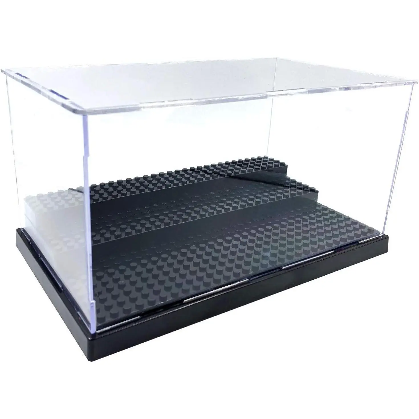 Black Minifigure Display Case - 1 Pack, Easy Assembly & Portable, Movable 3-Tier Step, Perfect Display & Storage for Action Figures & Building Blocks, Exhibition Solution for LEGO Lovers