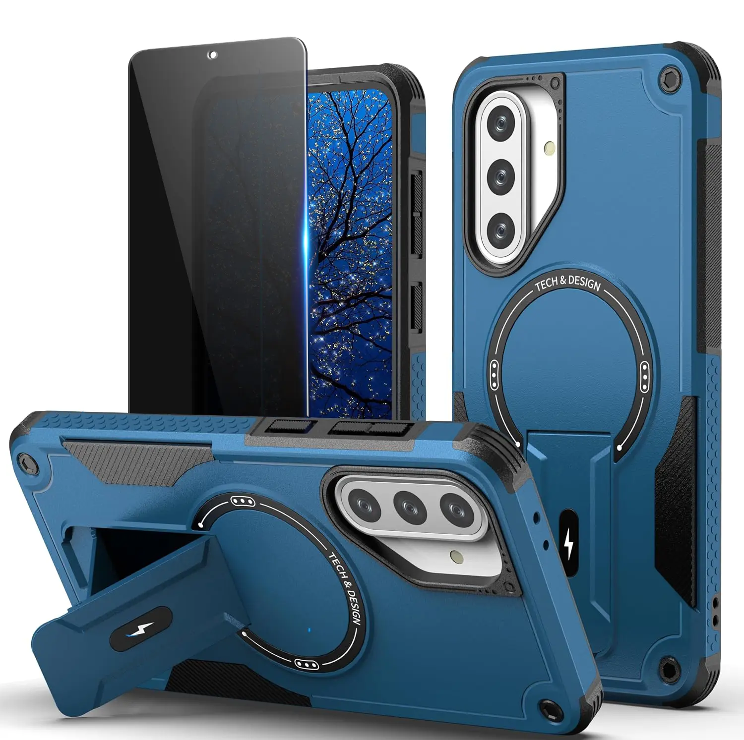 Magnetic for Samsung Galaxy A37/A36 5G Case, with Privacy Tempered Glass Screen Protector , Compatible with MagSafe, Invisible Kickstand, Shockproof Phone Cover, Black