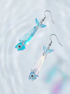 Ocean Style Sardine Fish Drop Earrings, Trendy Fashion Jewelry, Cute Animal Pattern, Alloy Chain, All Seasons, Perfect for Daily Wear, Dangly Earrings