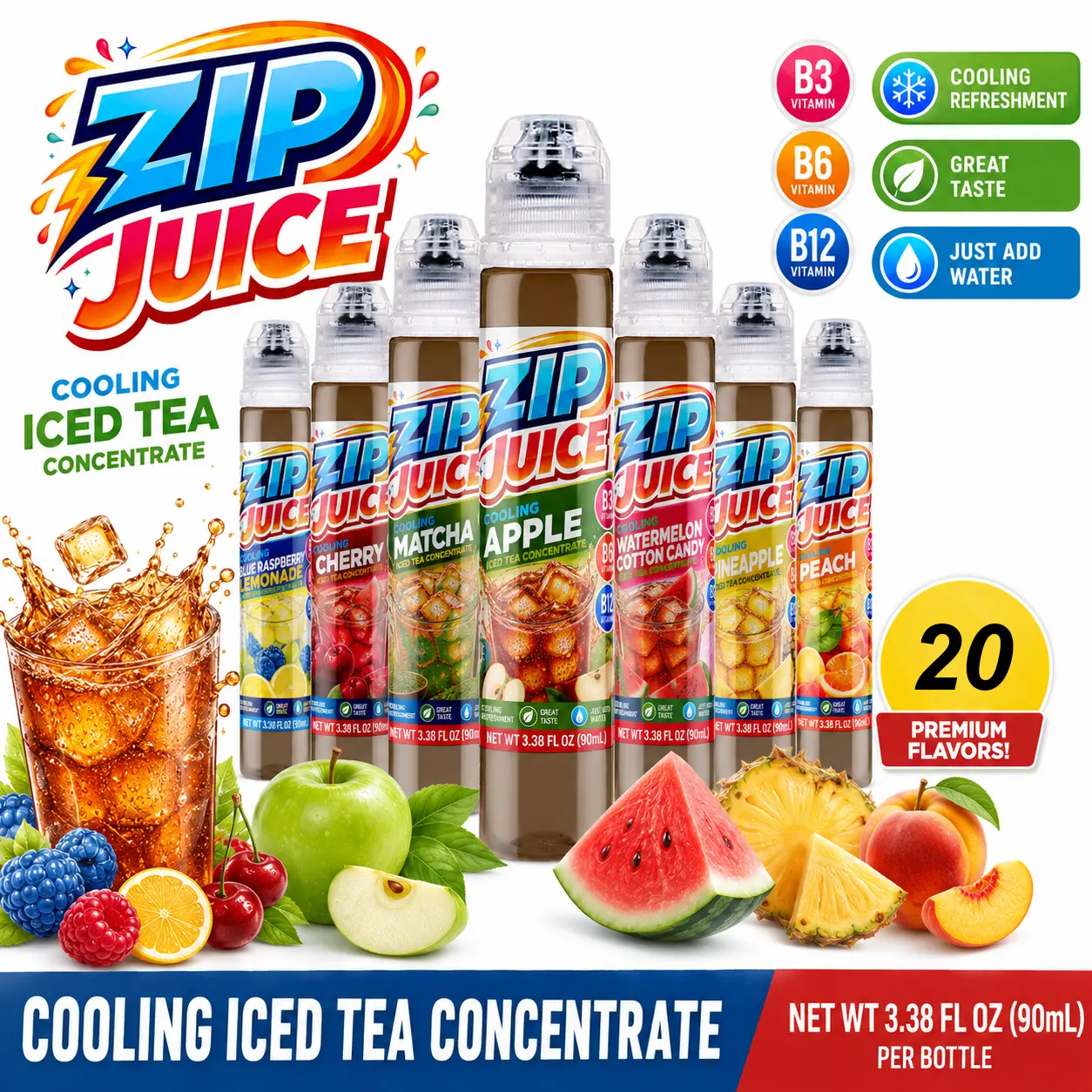 ZIP JUICE Cooling Iced Tea Concentrate – 20 Delicious Flavors
