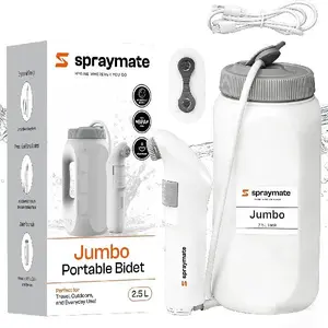 Portable Bidet for Travel & Home – Electric High Pressure Rechargeable Bidet for Women & Men | 2.5L Bottle | 1300ML/Min Flow | USB-C | 1600mAh Battery | USA Brand – Spray Mate Jumbo (White)