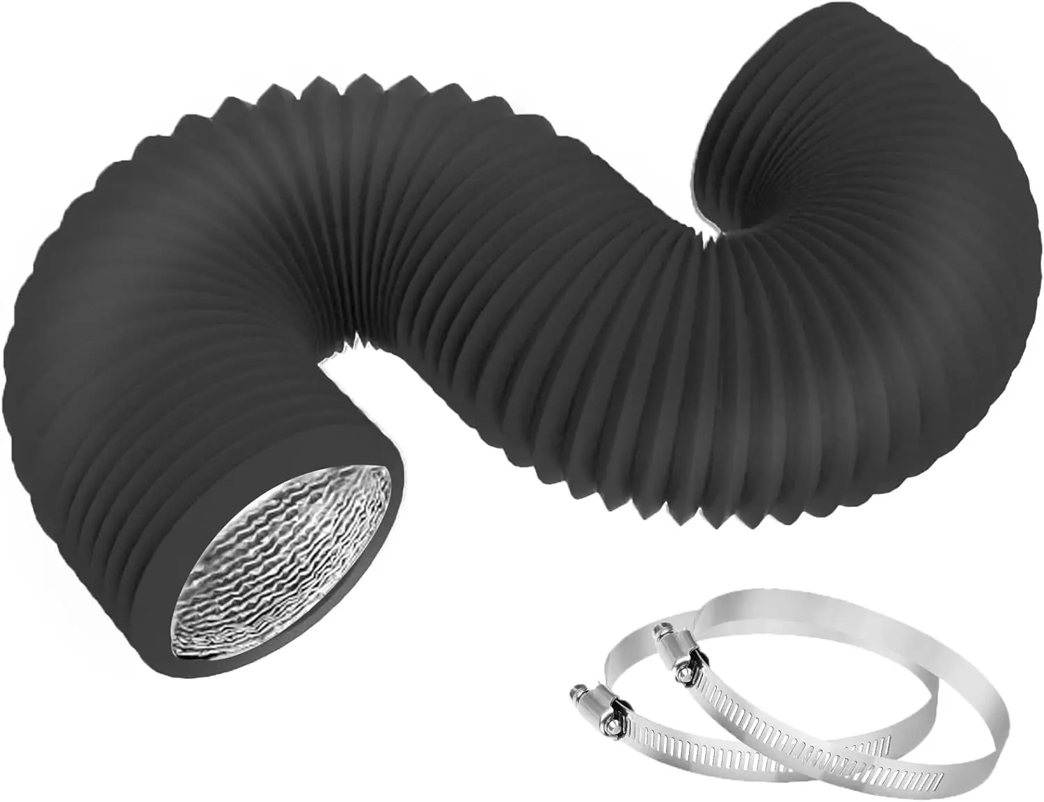 Inch 8 Feet Dryer Vent Hose,Flexible Insulated Air Ducting,Diesel Heater Hose PVC Aluminum Foil with 2 Clamps for HVAC Ventilation(Black)