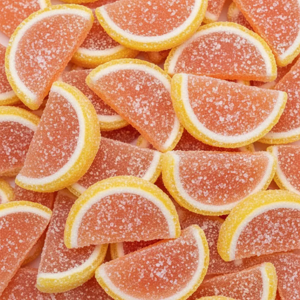 Pink Grapefruit Fruit Slices Candy Soft Chewy Sugar Coated Fruity Gummies