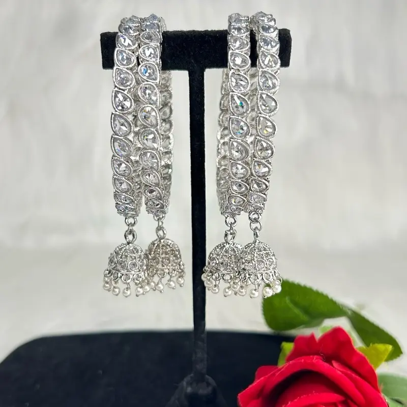 Stunning Set of 4 Ad Bangles With Jhumki Ear Crystals Statement Earrings