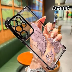 Phone Case Compatible with Samsung Galaxy S23 Ultra S24 Plus S26 S25 S22+ FE Edge Rose - hued Flutter Pattern Four Corners Reinforced Shockproof Transparent Soft Silicone Cover