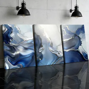 3 Counts Wooden Framed Canvas Painting, Abstract Blue Liquid Flow Images, Exquisite Poster, Perfect Gift, Decor For Living Room, Bedthroom, Modern Home Decoration, Modern Art, Modern Abstract Design, Fashion Family Poster, Wall Art Decoration