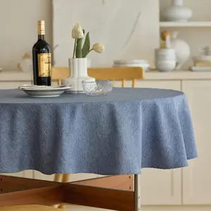 Waterproof Faux Rustic Farmhouse Table Cloth for Round Table, Texture Wrinkle-free Table Cover for Party, Wedding, Picnics, Table (60 Inch, Round (2-4 Seats), Denim Blue)