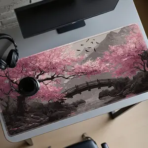 Japanese Sakura Anime Gaming Mouse Mat Table Mat Suitable for Computers/Offices - Cute Anime Style Anti Slip Computer Table Mat Suitable for PC, Office, Gaming Tables