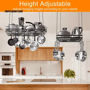 New store discount New store discount 31.5 Inches Ceiling Pot Rack and Pan Rack for Ceiling with 12 Hooks, Storage Rack Multi-Purpose Organizer for Kitchen Organization, Home, Restaurant, Kitchen Cookware
