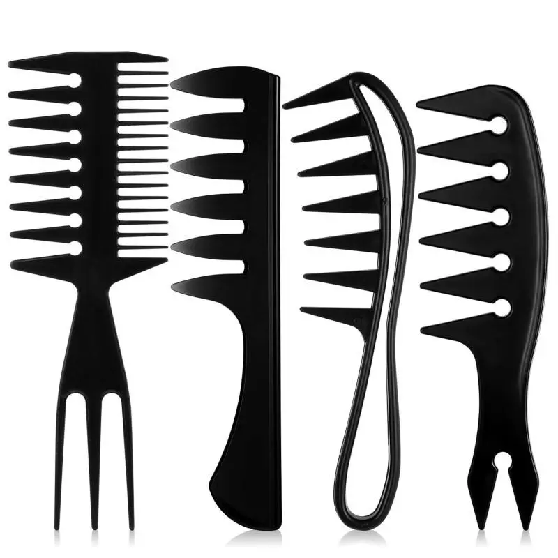 4 Piece Hair Comb Set, Wide-Tooth Texture Hair Styling Comb, Dual-Sided Tail Barber Tool, Suitable for Men Women Beards, Tiktok Trendy Accessory