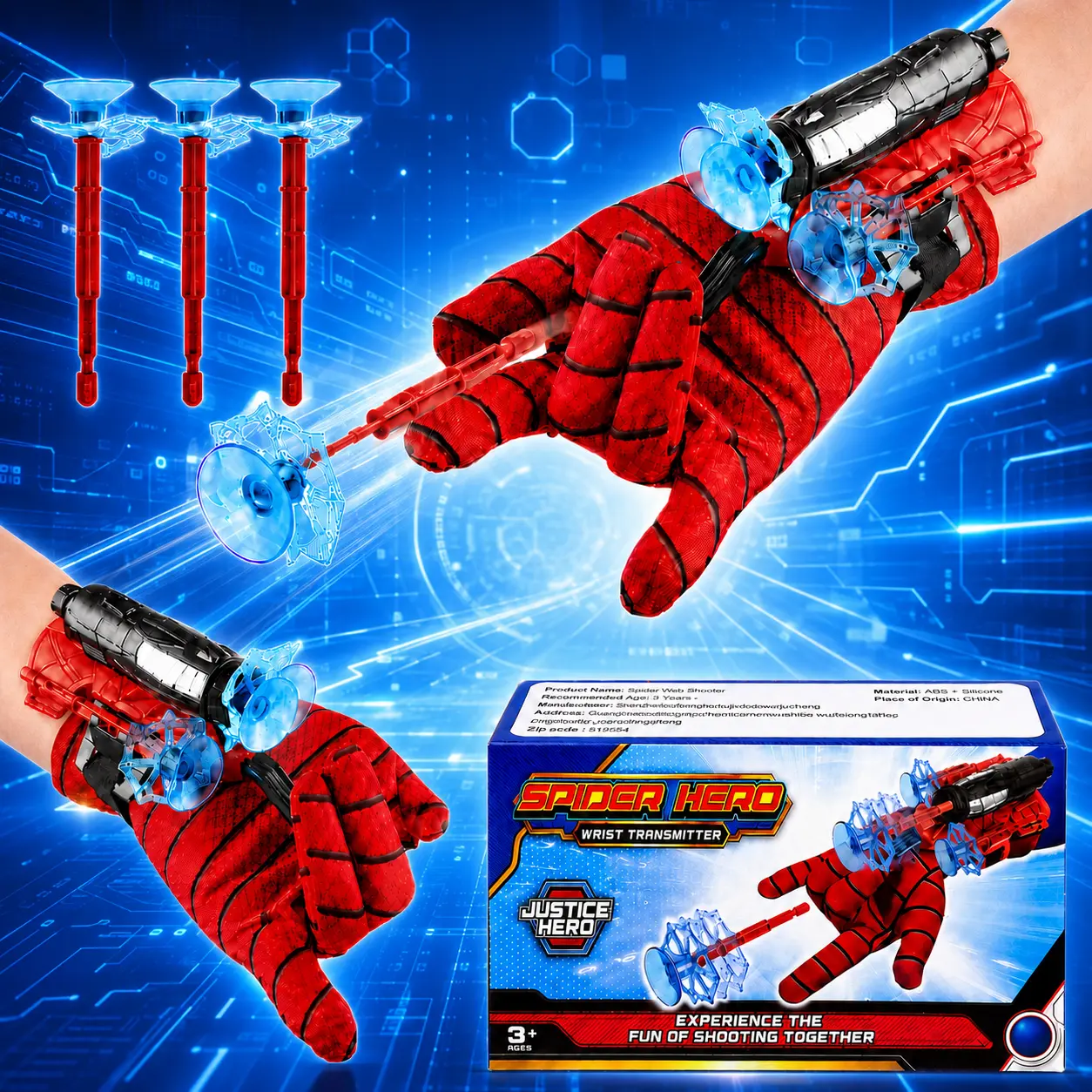 Spider Web Shooters Wrist Launcher Toys for Kids with Hero Gloves Spider Hero Cosplay Costume Prop Launcher Wrist Toy Gift for Boys Girls Outdoor Fun Toys  Ages 4-12