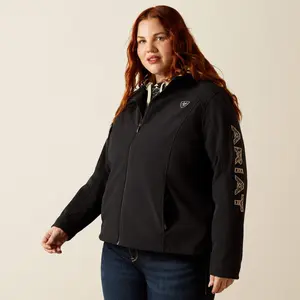 Ariat Women's Logo Softshell Black Southwest Minimal Print Jacket 10062308 - Fitted Medium Length Long Sleeve Casual All Seasons