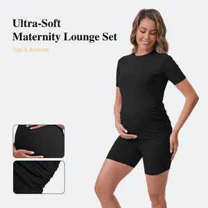 2 Pack Maternity Clothes Short Sleeve and Shorts Set, Athletic Lounge Pajamas, Sporty Matching Outfit for Pregnancy