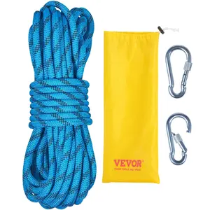 VEVOR Static Climbing Rope,  96 ft Outdoor Rock Climbing Rope with 26KN Breaking Tension, 0.4'' /10mm High Strength Safety Rope, Escape Rope with 2pcs Carabiner and Storage Bag