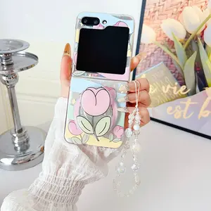 Shell Pattern Tulip Protective Phone Case Cover, Magnetic Adsorption Design with Bracelet Stand, Compatible with Samsung Galaxy Zflip7 Zflip6 Zflip5 Z FLIP3 4 Galaxy Zfold7 Zfold6 Zfold5 Z FOLD3 4 , Luxury Fashion Women's Accessory