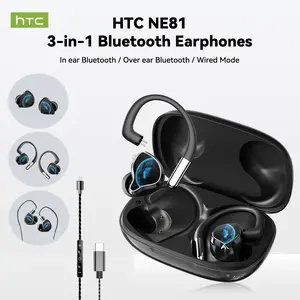 HTC NE81 3-in-1 Bluetooth Wireless Earphones,Support Wired Voice Call Function,Built-in ANC Function,In-Ear and Over-Ear Wireless Earphones,Support Wired Voice Call live Streaming Microphone Function,High-Quality Sound.