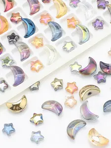 60-Pack Starry Sky Theme Retro Crystal Glass Pendant Set, Includes 30 8mm Glass Pentagons and 30 14mm Smooth Moons, Perfect for DIY Jewelry Projects, Crystal Beaded, Diy Pendants