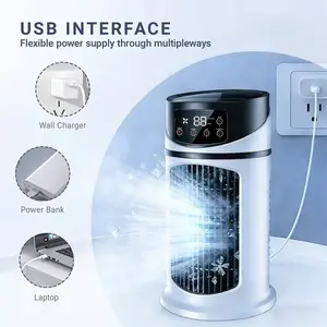 Portable air conditioner fan with cooling and humidifying functions, portable desktop fan, quick cooling, 6-speed wind adjustment, can add water and ice, suitable for kitchen, home, outdoor, office, bedroom, the best festival gift.
