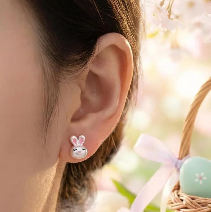 Easter Bunny Earrings, Women's Animals Themed Spring Costume Jewelry with a Glossy Drop Accent, Festive Holiday Gift, Artificial Pearl, Bunny Charm, Pastels, Soft Pastels, Hook Earrings, Pearl-Like, Casual, Glossy Drops, Lightweight, Daily, Elegant