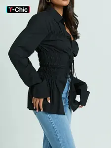 Elegant Women's Button Front Collared Long Sleeve Shirt Top, Slim Fit Fitted Basic Casual Blouse for Daily Wear, Perfect for Commuting, Spring, Womenswear