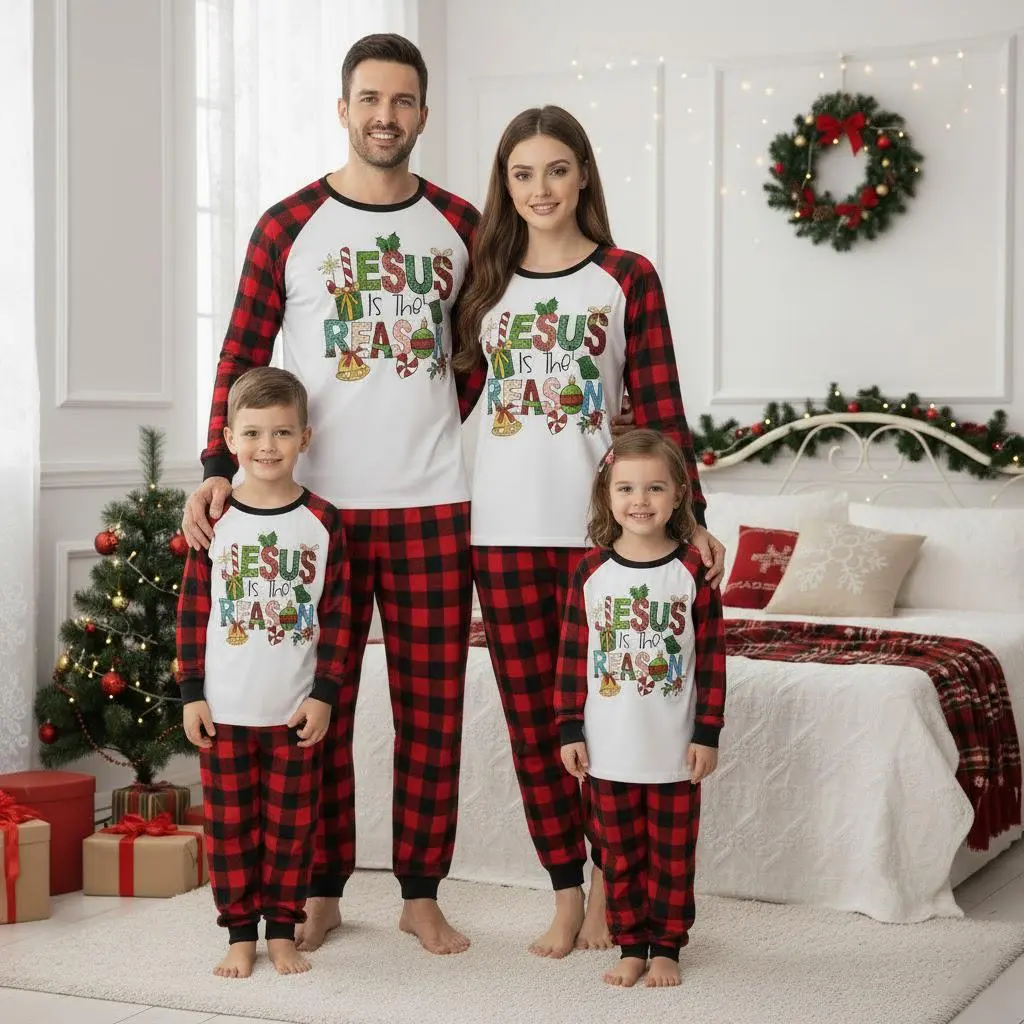 Religious Long Sleeve Pajamas Set, Jesus is the Reason Christmas Pajamas Family, Matching Pajamas Holiday Gift
