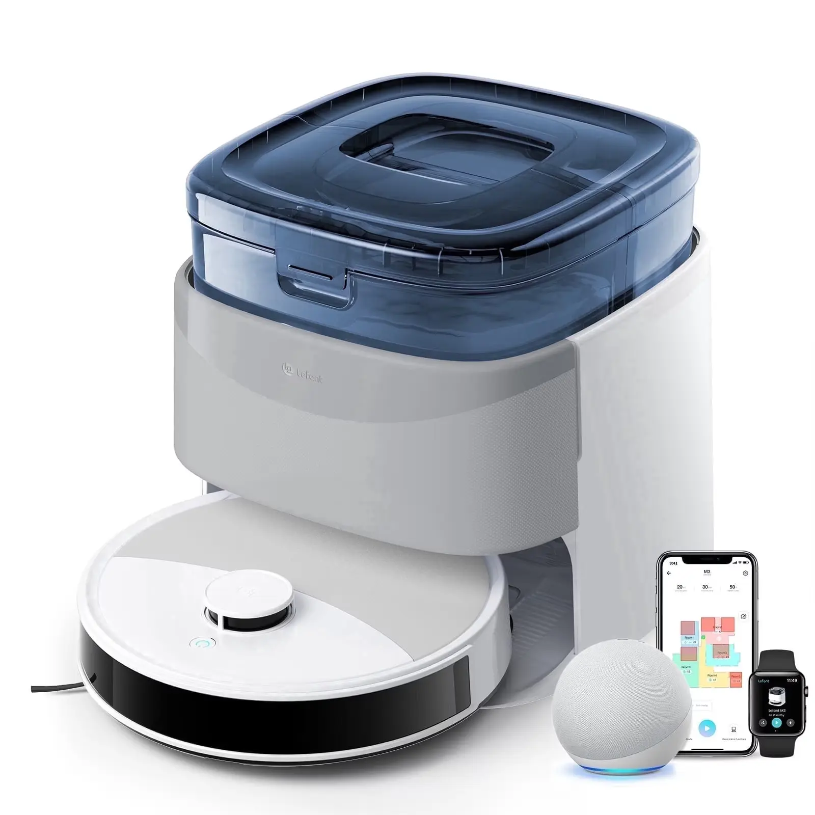 Lefant M3L Robot Vacuum and Mop, 12000Pa Suction, All-in-1 Base Station, Anti-Tangle Brushes, Dual Spinning Mop Heads, Self-Emptying, Self-Refilling, LIDAR Navigation