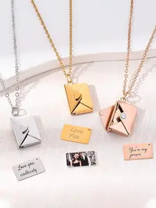 Envelope Love Letter Necklace with Openable Photo and Engraving, Custom Photo Necklace, Engraved Necklace, Perfect Gift for Couples and Friends, Anniversary Keepsake Jewelry