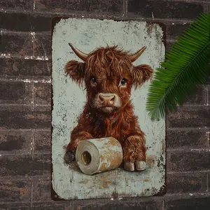1pc Highland Cow Toilet Paper Vintage 8*12" Aluminum Wall Sign - Rustic Farmhouse Decor for Home, Bathroom, or Kitchen - Durable & Easy to Install, Toilet Decor