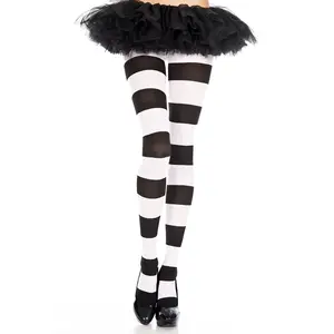 Black and White Wide Striped Pantyhose