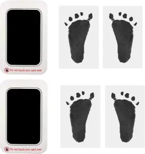 Footprint and Handprint Kit, 2 Black Inkless Print Pads + 4 Imprint Cards,  Paw Print Kit Clean Touch Ink Pad  Keepsake  for  and Pets Printing Touch Imprints