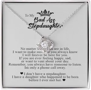 To My Bad Ass Step Daughter, Gifts for Stepdaughter, Step Daughter Gifts, Love Knot Necklace, Jewelry Card for Her, Love Knot Necklace Present To My Bonus Daughter From Stepmom, Women's Jewelry