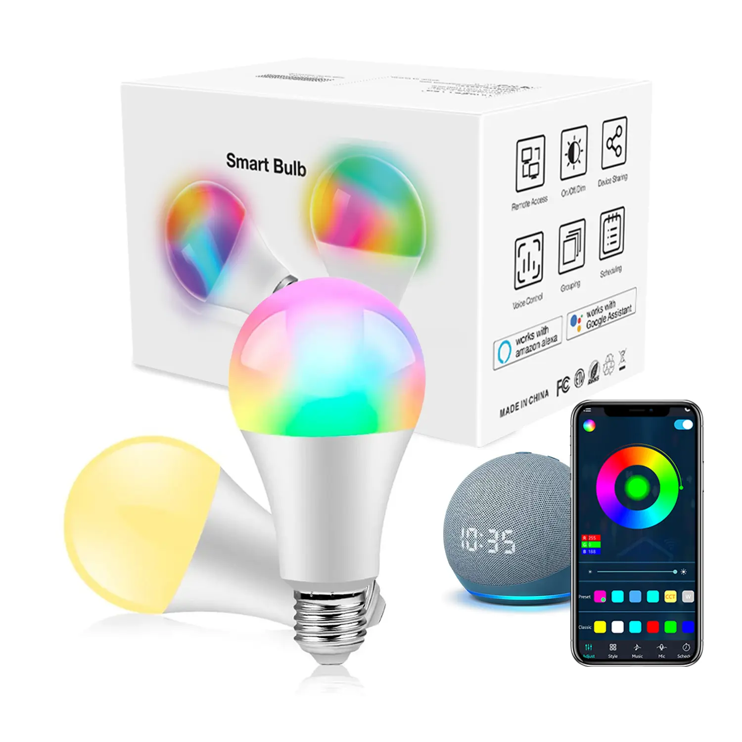 DAYBETTER Smart LED Light Bulbs, 800LM 9W WiFi RGBCW Color Changing Bulb,with Alexa & Google Home, 64 Preset Scenes, Music Sync, for Home Decor, Cool Room Decor, Led Lights Bedroom, Cool Tech Gadgets, Aesthetic Room Decor