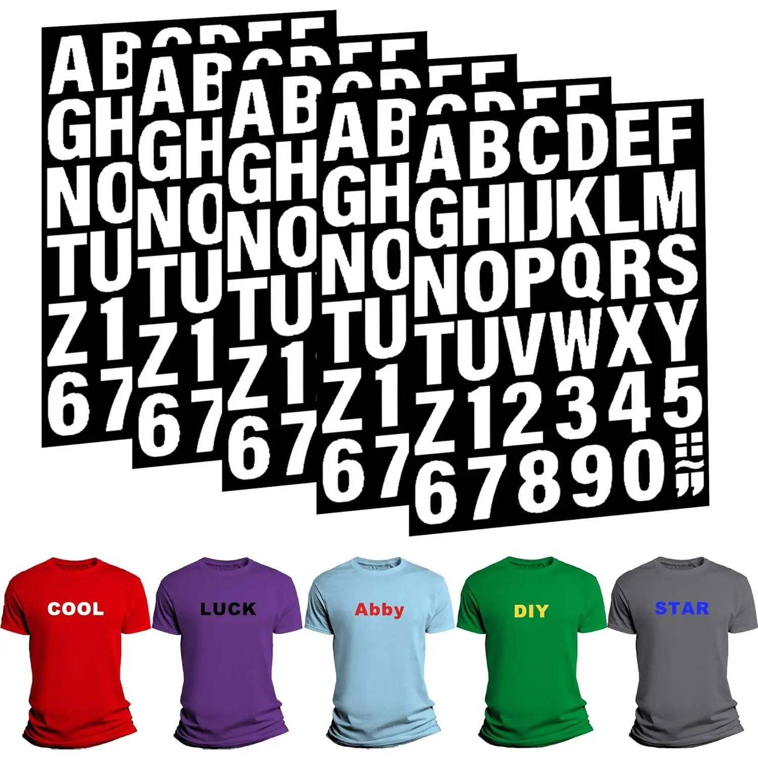 Wear-Resistant PU Material Iron-On Letters & Numbers Kit - 215-Count 2-Inch A-Z/0-9 Patches, 5 White Heat Transfer Vinyl Sheets for Clothing/T-Shirts, Unisex DIY Crafts Customized Craft Supplies