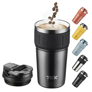 TKK 21oz Ceramic Coated Insulated Coffee Tumbler with Straw Lid, Double Wall Vacuum Insulation, Leak Proof Reusable Travel Mug with Strap, Portable Wide Mouth Drinkware, Hot & Iced Coffee Cup – Insulated Flasks & Water Bottles, Cadetblue